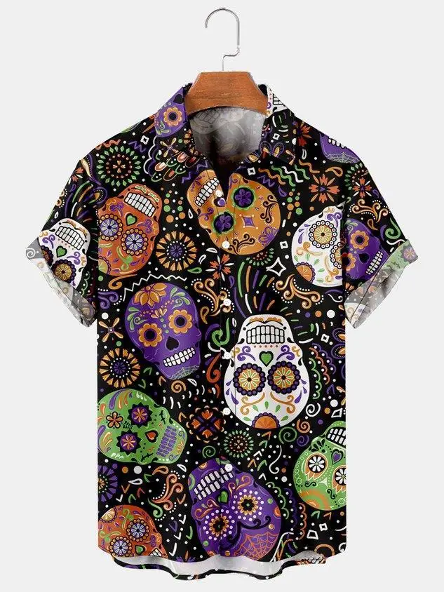 

Мужская повседневная одежда с принтом серии Skull, свободная посадка ort Sve, молодежная летняя модная туристическая одежда, другие материалы 00%