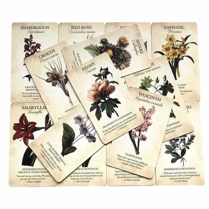 Hot sales Botanical Inspirations Oracle Tarot Card Fate Divination Prophecy Card Family Party Game Toy Tarot 44 Card Deck Guide