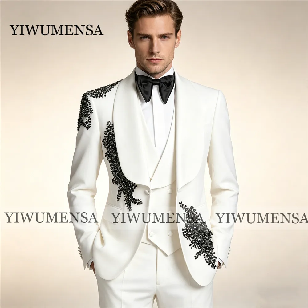 

Exquisite Wedding Suit For Man 3 Piece Sets Beaded Stones Groom Wedding Prom Blazer Plus Size Men's Outfit trajes para hombres