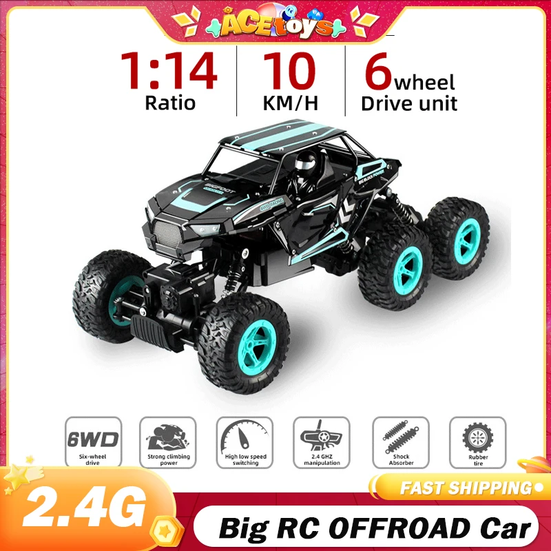 

1:14 Big RC Car 10KM/H Variable Speed Rechargeable Six-Wheel Remote Control Vehicle Alloy Climbing Off-Road High and Low Gifts