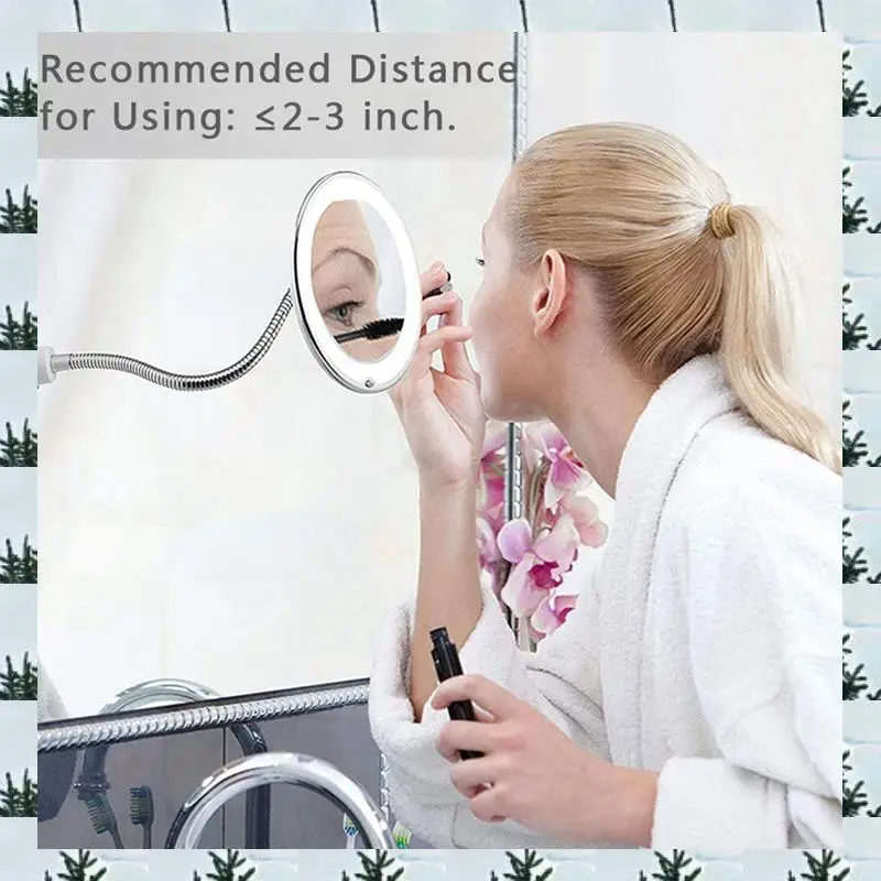 ABLG White Mirror 360 Degree Rotation LED 10X With Strong Suction Cup Portable Cordless Travel Home Mirror