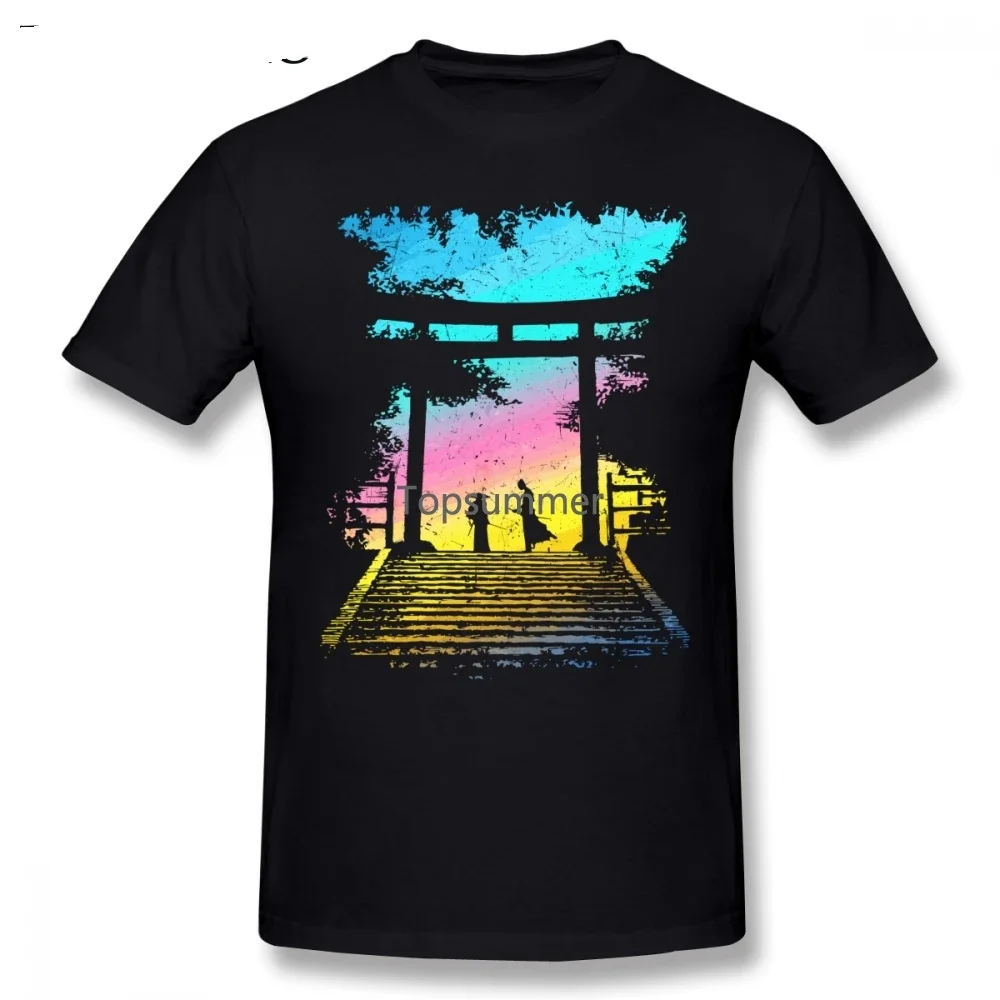 Japanese Samurai Temple T Shirt For Male Round Neck Fashion Tee