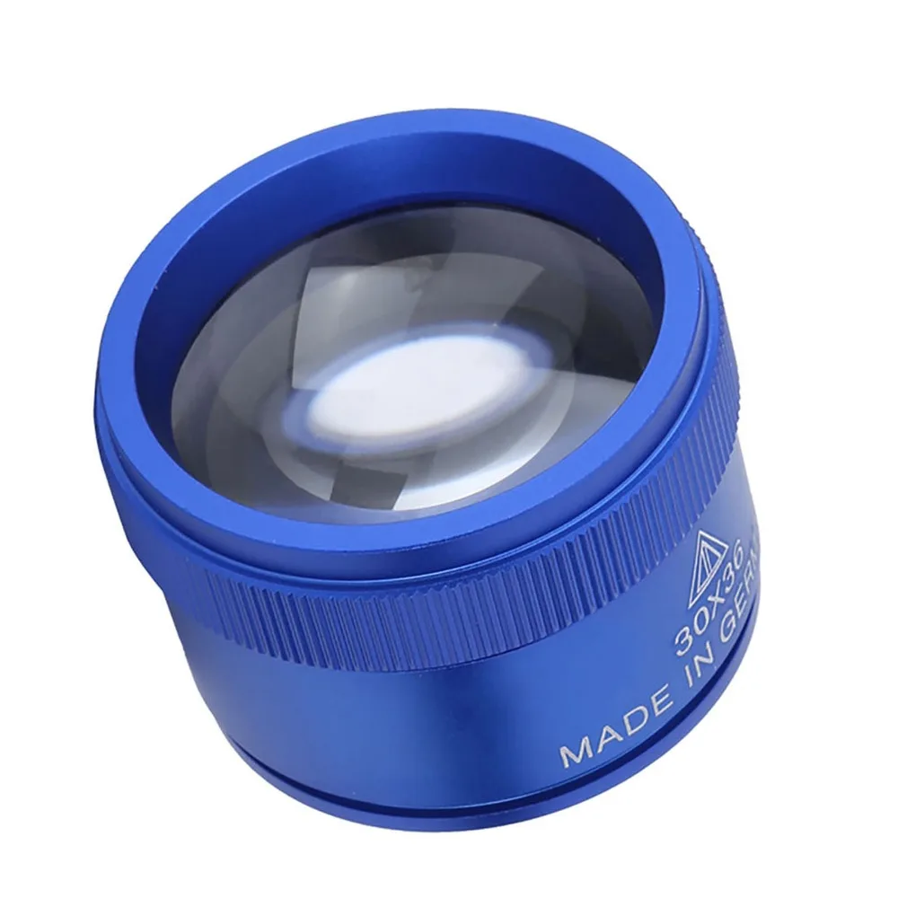 Portable 42mm29mm Size Magnifying Glass Blue Color 30X Portable Magnifier Jewelry Identification Magnifier Stamps Viewing