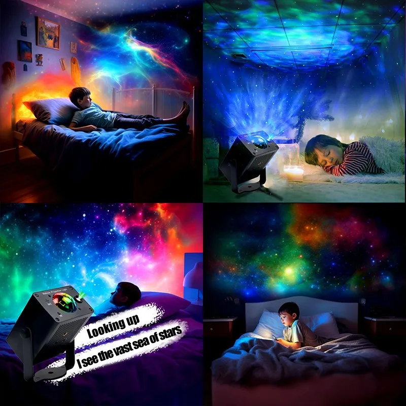 Colorful Starry Sky Galaxy Projector Nightlight USB Rechargeable Stage Effect Wedding Xmas Holiday Party Lamp Gifts