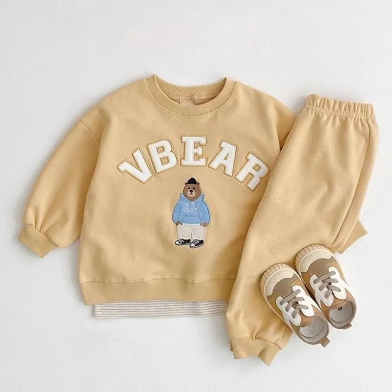 Winter Spring Baby Girls Boy Clothes Set Toddle Kid Cotton Embroidery Letter Sweatshirts Pullover Top and Pants 2 Pieces Suit