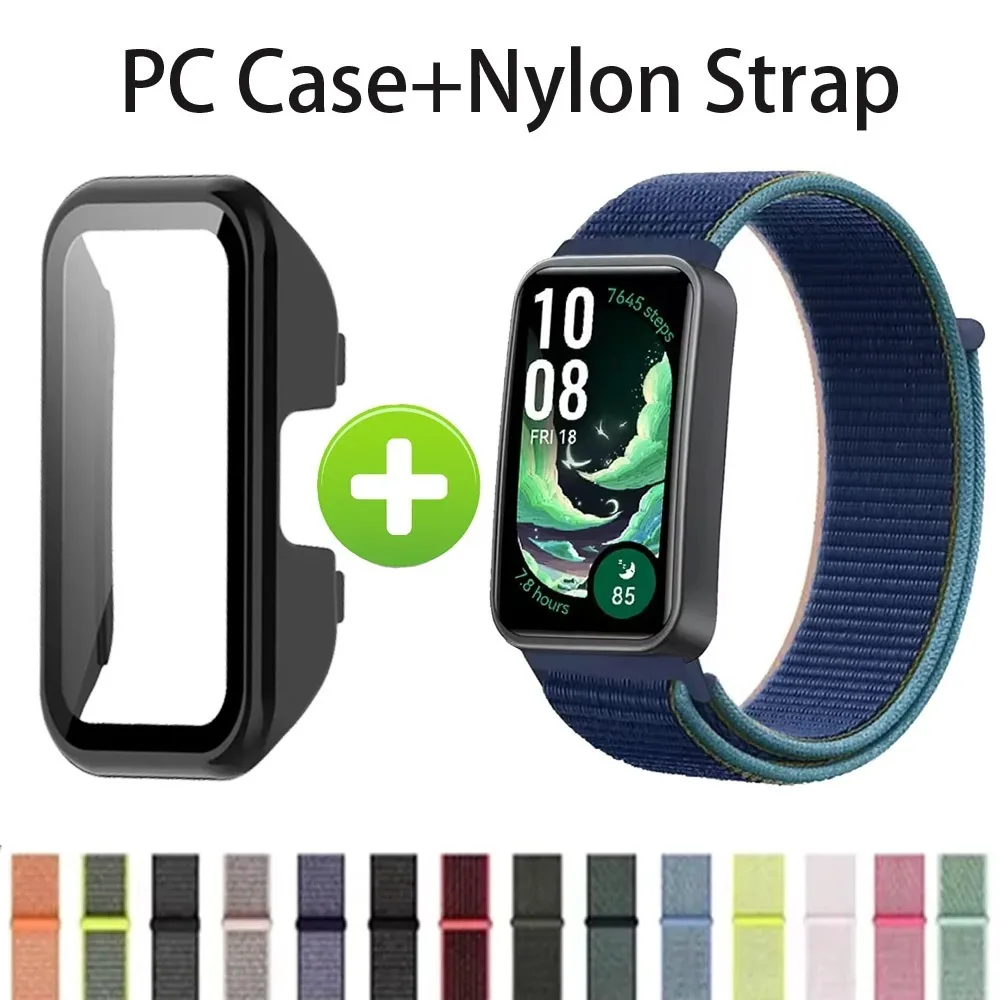 PC-Gehäuse + Nylonband für Huawei Band 10, Rundum-Anti-Kratz-Rahmen, Displayschutzhülle für Huawei Band 9 8, atmungsaktiver Gürtel