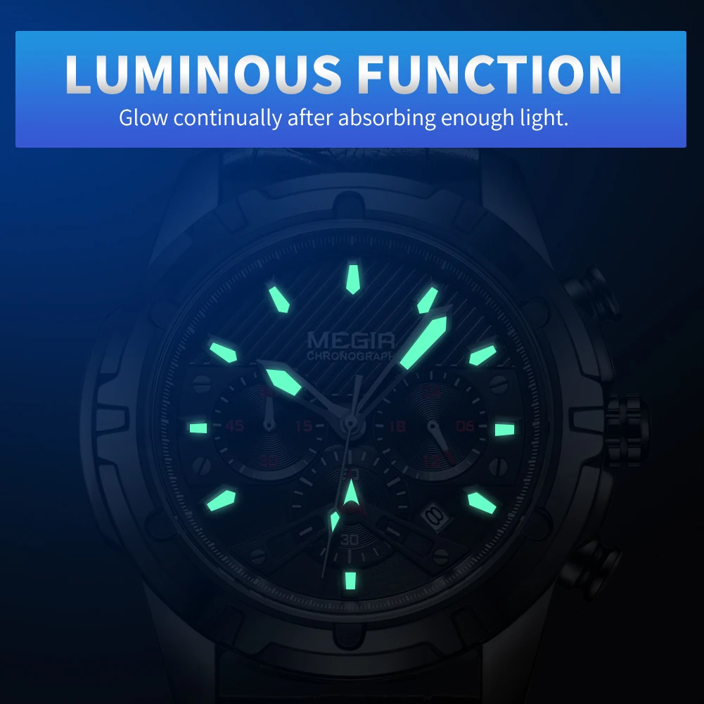 MEGIR Luxury Brand Sports Quartz Watch Waterproof Business Men Chronograph Clock Waterproof Luminous Wristwatch Montre Homme