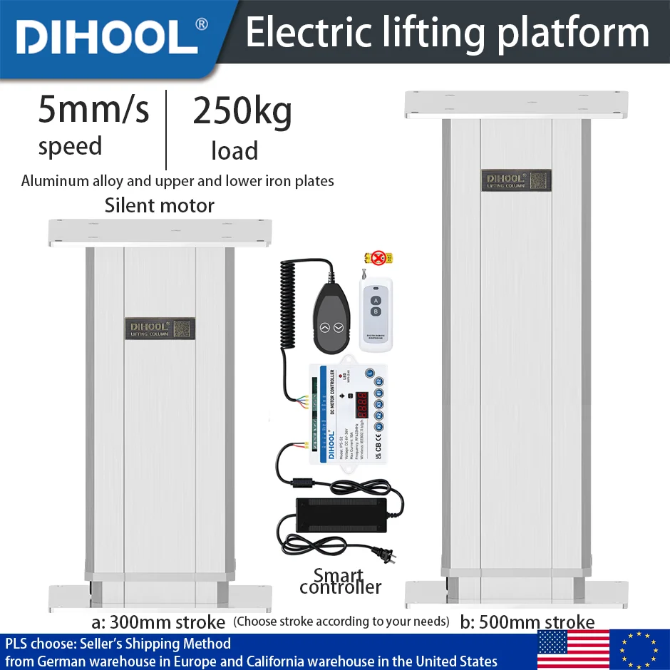 Intelligent Control of Electric Lifting Column, 300mm 500mm Stroke 250kg Load 5mm/s, Direct Delivery from Europe and the United