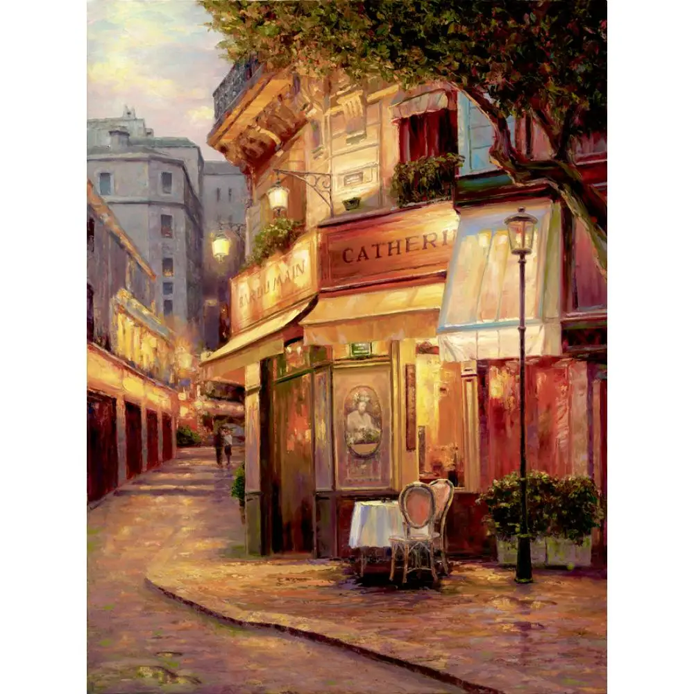 

Canvas Art Oil Painting Impressionist French Landscape Hand Painted Street Cafe Bar Colorful Artwork Wall Decor High Quality