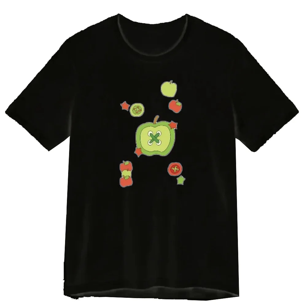 Green Apple Red Button Detail Print Women's Clothing Cute Fruit Pattern Short Sleeve Blouse Clearance Sales for Woman Clothing