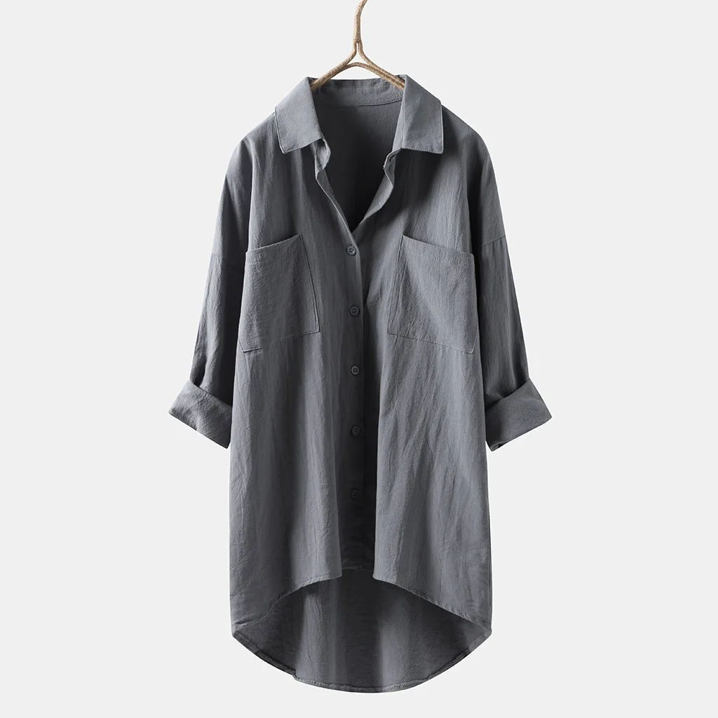 Fashionable Women's Long-sleeved Shirt with Buttons in Solid Color and Cotton Linen Material for 2024 Autumn Season