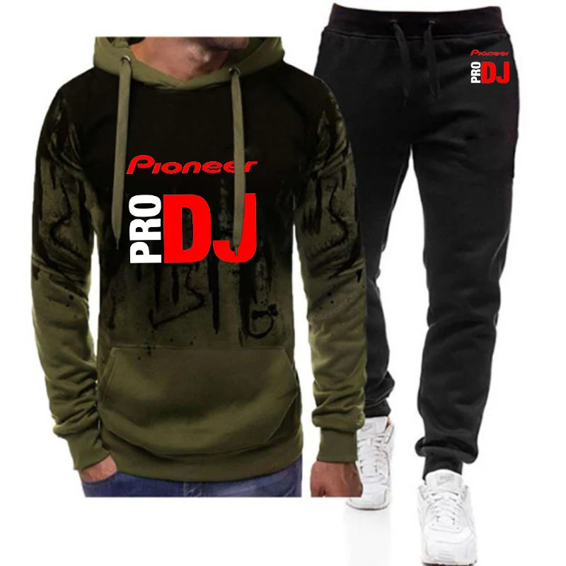 

DJ Pioneer PRO Print Men's New Gradient Color Casual Set 2025 Spring And Autumn Drawstring Hoodies + Long Pants Suit