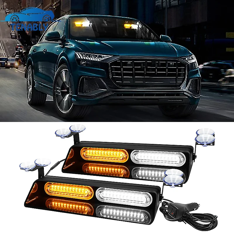 

2 шт., 24 светодиода, автомобильный стробоскоп, аварийное освещение, предупреждение на лобовое стекло, сигнал безопасности, мигающий маяк, лампа для грузовиков, скорой помощи, полицейская лампа 12/24 В