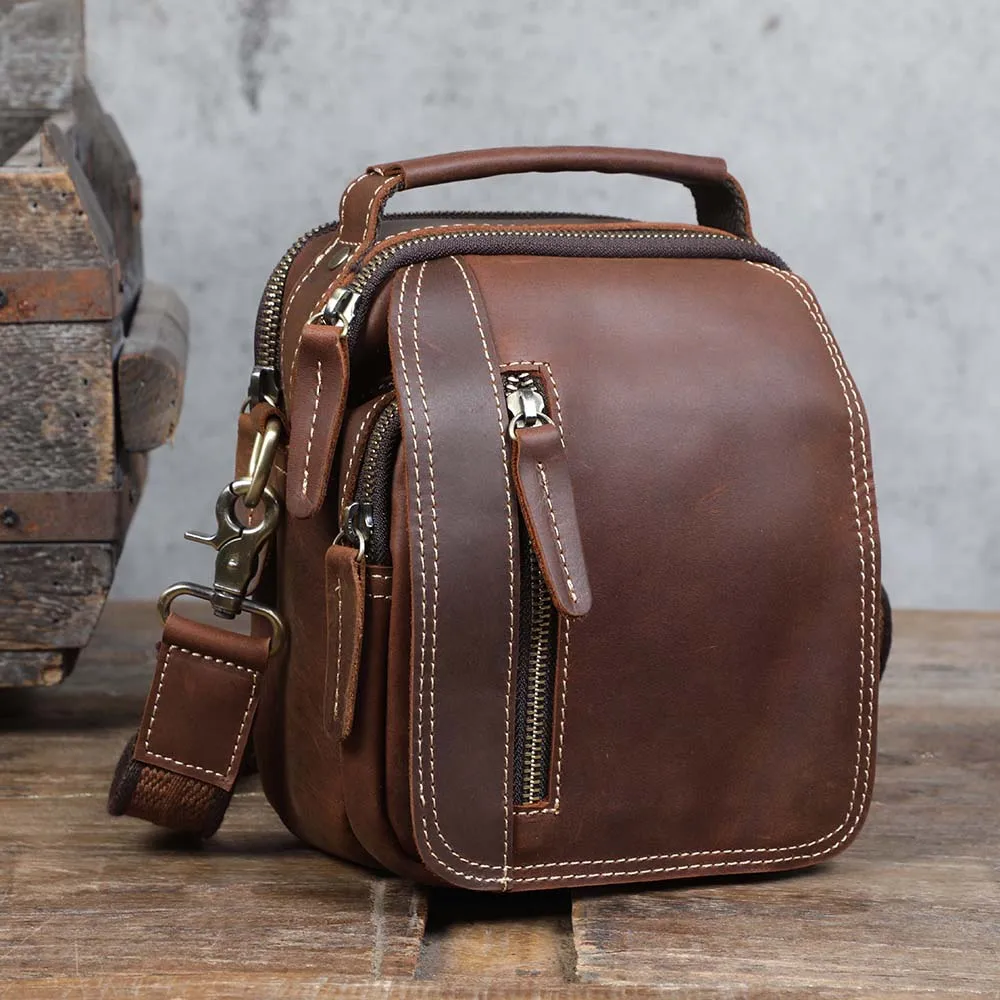 Echtes Leder Vintage Herren Umhängetaschen Crazy Horse Leder Messenger Bag Schultertasche Rindsleder Retro Mode Casual – Detail 16