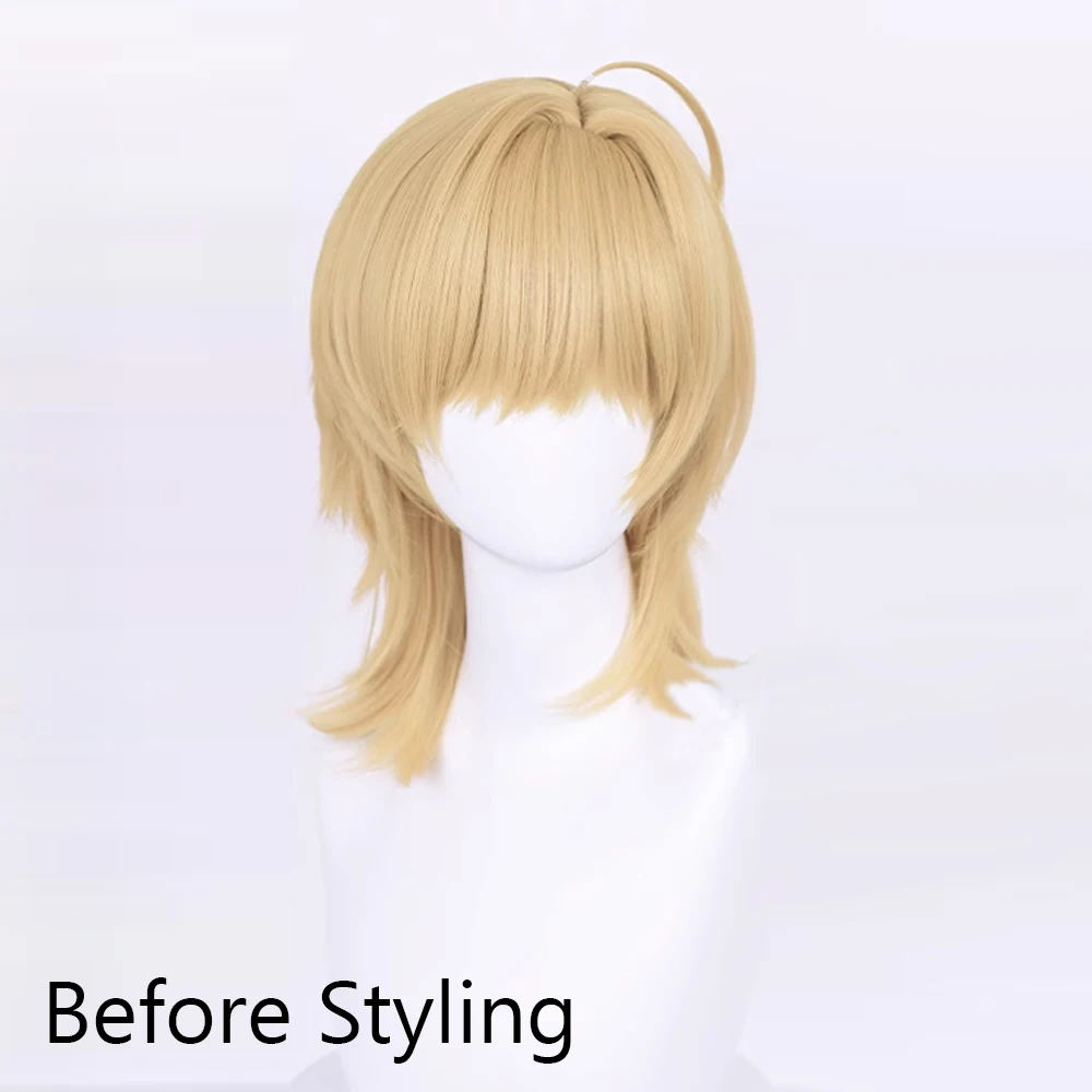Mullet Head Short Straight Synthetic Wig Blonde Anime Game Cosplay Fluffy Wig Heat Resistant for Daily Party