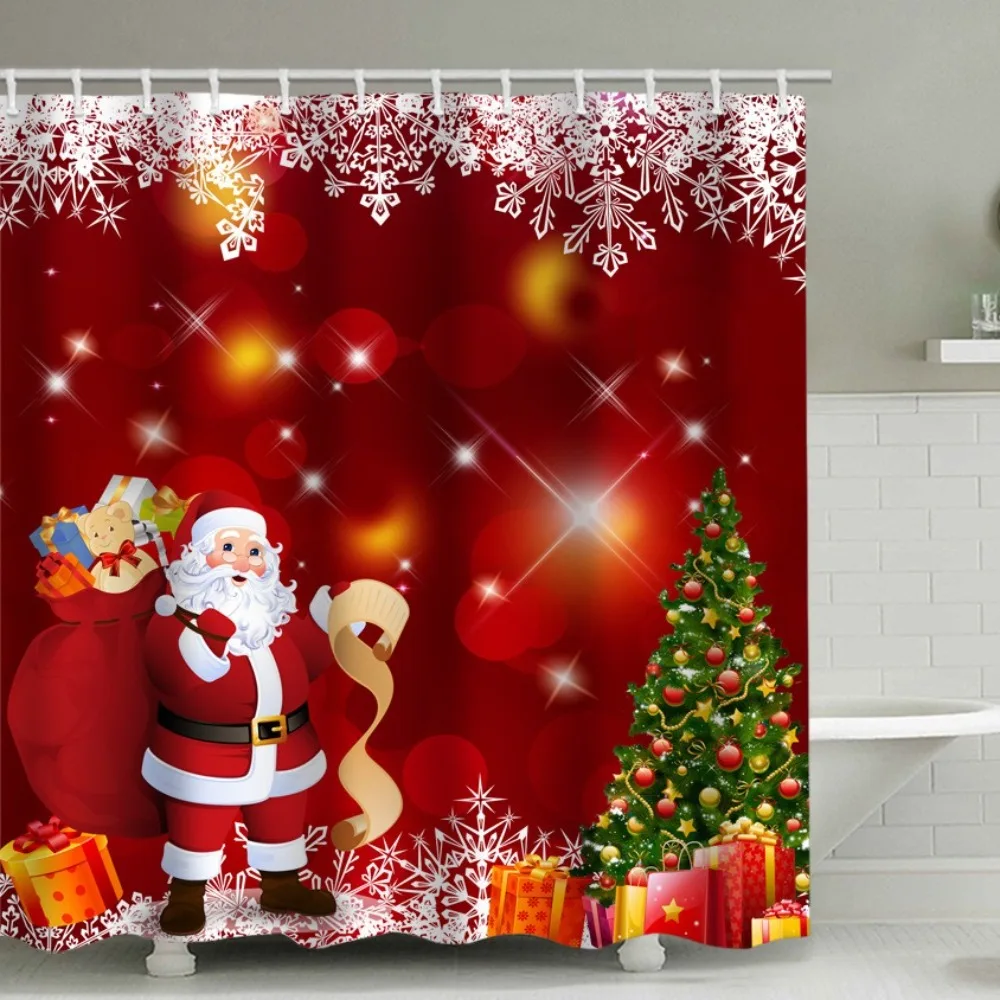 

Christmas Shower Curtain Christmas Tree Printing Curtain Water-blocking Partition Decorative Curtains New Year Decor Suihkuverho