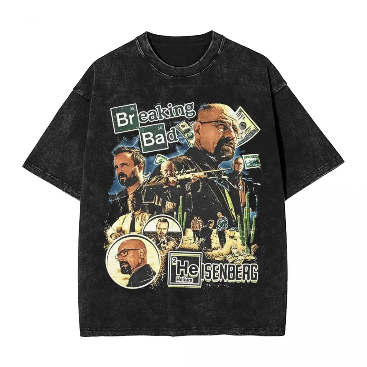 男性と女性のための色あせたヴィンテージTシャツ,ハイゼンベルクTシャツ,90年代の特大のTVストリートウェア,半袖のグラフィックトップ