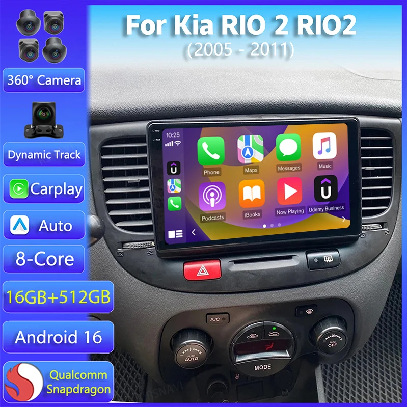 Radio Multimedia con Navegación Android 16 para Kia RIO 2 RIO2 2005-2011, Reproductor de Coche con WiFi+4G, Unidad Principal DSP, Pantalla Táctil, Carplay Auto