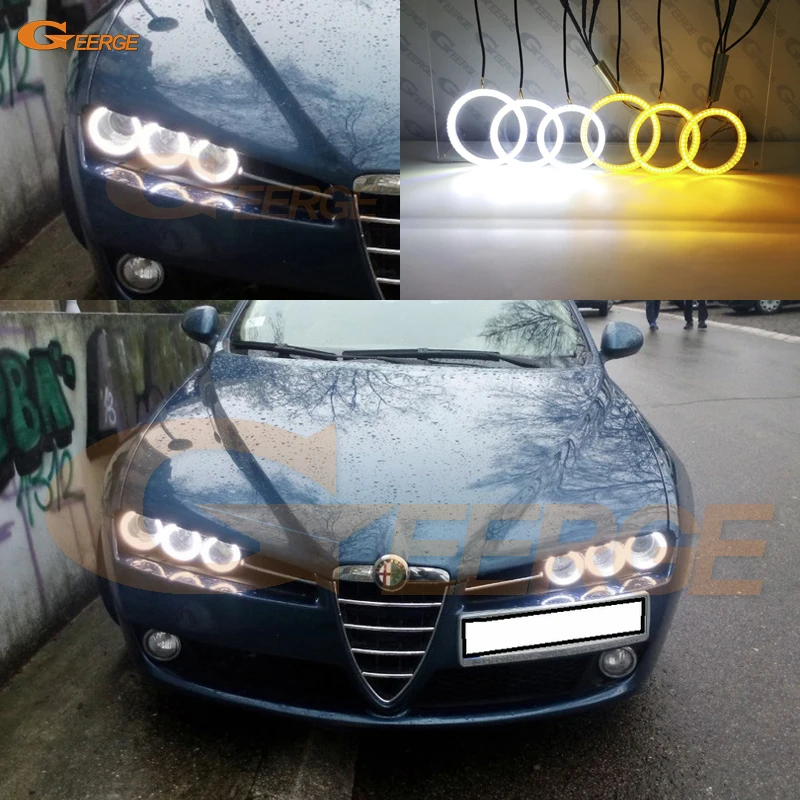 For Alfa Romeo 159 Brera Spider Ultra Bright Dual Color Switchback Day Light Turn Signal SMD LED Angel Eyes Halo Rings