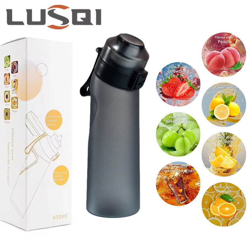 LUSQI Air Flavored Water Bottle With 7 Flavor Pods Sports Fashion Straw Tritan Plastic Cup Suitable for Outdoor Sports Fitness