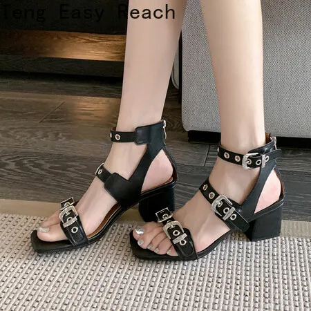 

Fashion Women Golden Narrow Band Gladiator Sandals Women Thick High-Heeled Cross-tied Buckle Shoes Silver Ankle Wrap Sandal