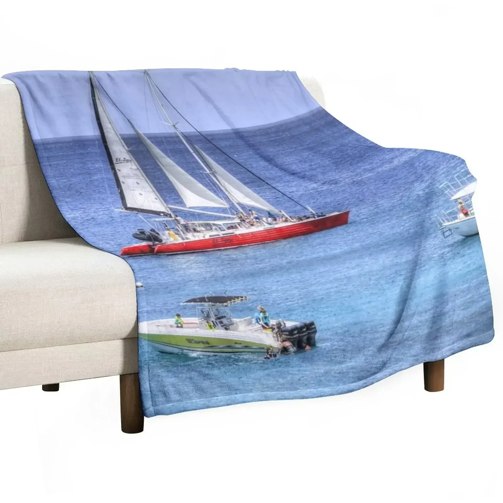 Barbados Blue Sea Catamaran Throw Blanket Thermal Summer Beddings Blankets