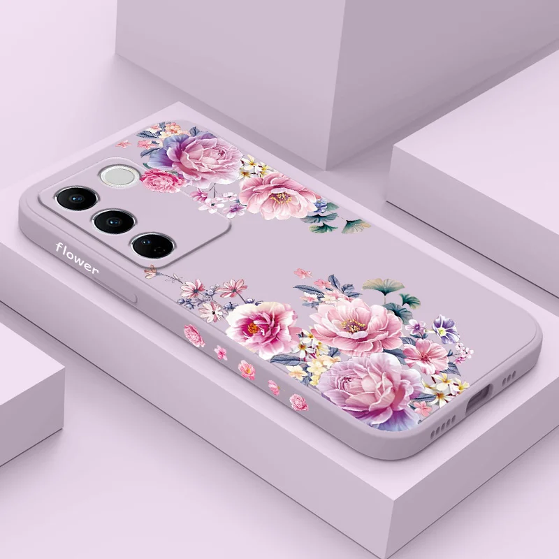 Satin Brocade Phone Case For VIVO V29 V29E V27 V27E V25 V25E V23 V23E V21 V20 S1 Pro 4G 5G Silicone Cover