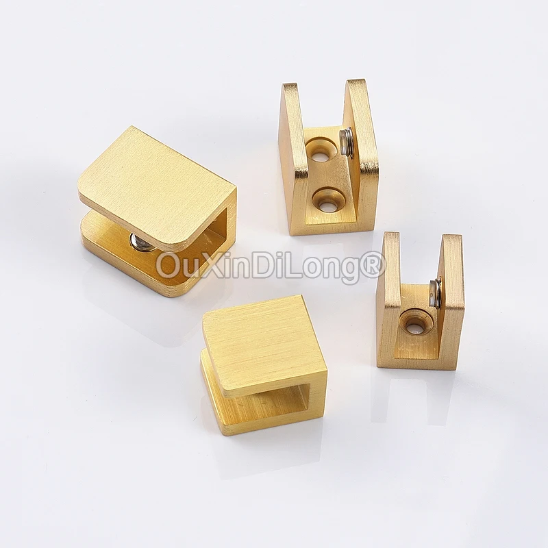 Brand New 8PCS Solid Brass Glass Clamps Brushed Gold Bathroom Shelf Support Brackets No Drilling for 5-12mm Thickness Glass