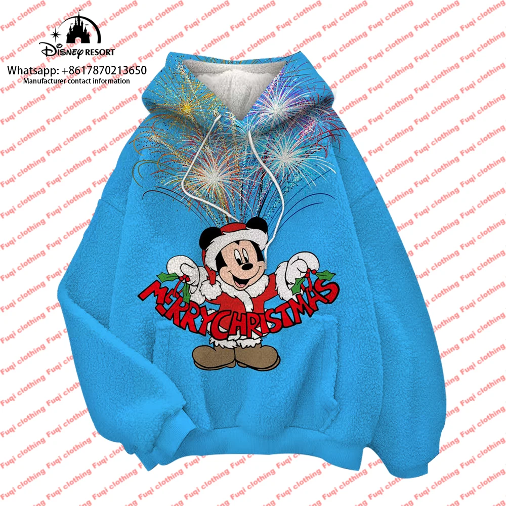 

Winter Mickey Minnie Cartoon 3D Printed Blanket Pullover 2024 Fashion Loose Comfortable Hoodie Women's Flannel Sweatshirt