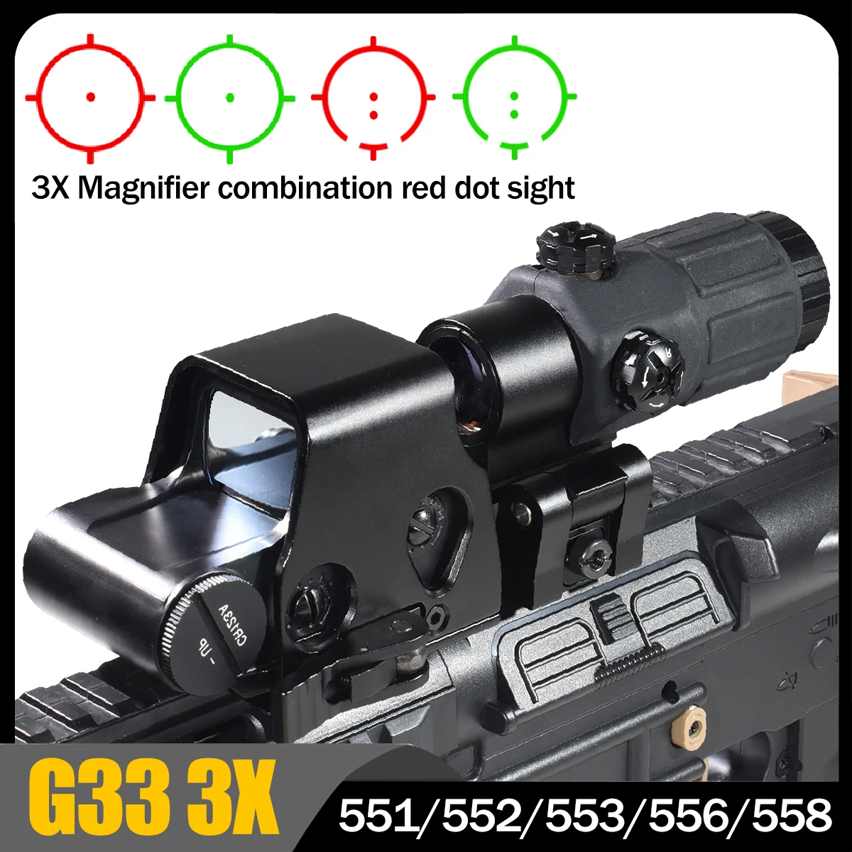 

558 Red Dot Hunting Sight G33 3X Magnifier W/Folding Side Flip Airsoft Tactical 551 553 Hologram Dot Collimator for 20mm Mount