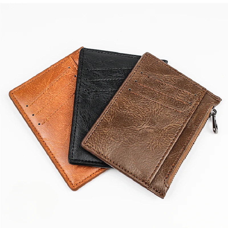 Vintage Men Leather Slim Short Wallet Male Coin Money Credit Card Holders Purses Men Wallet Money Bag Zipper Coin Purse Case