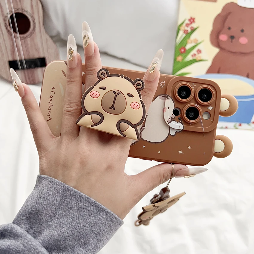 For Samsung Galaxy S8 S9 S10 S20 S21 S22 S23 S24 S25 Plus Ultra FE Note 9 10 20 Ultra Plus Ears Capybara Case With Ornaments