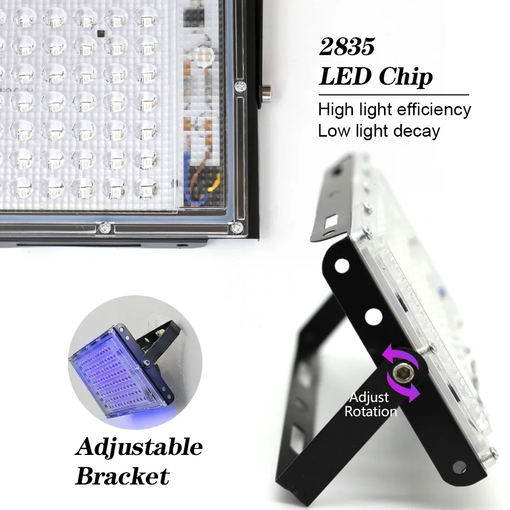 UV LED Stage Blacklight, Luz de efeito ultravioleta, Lâmpada de inundação ultravioleta, Festa fluorescente, Luz de néon, 395nm, 50W, 220V