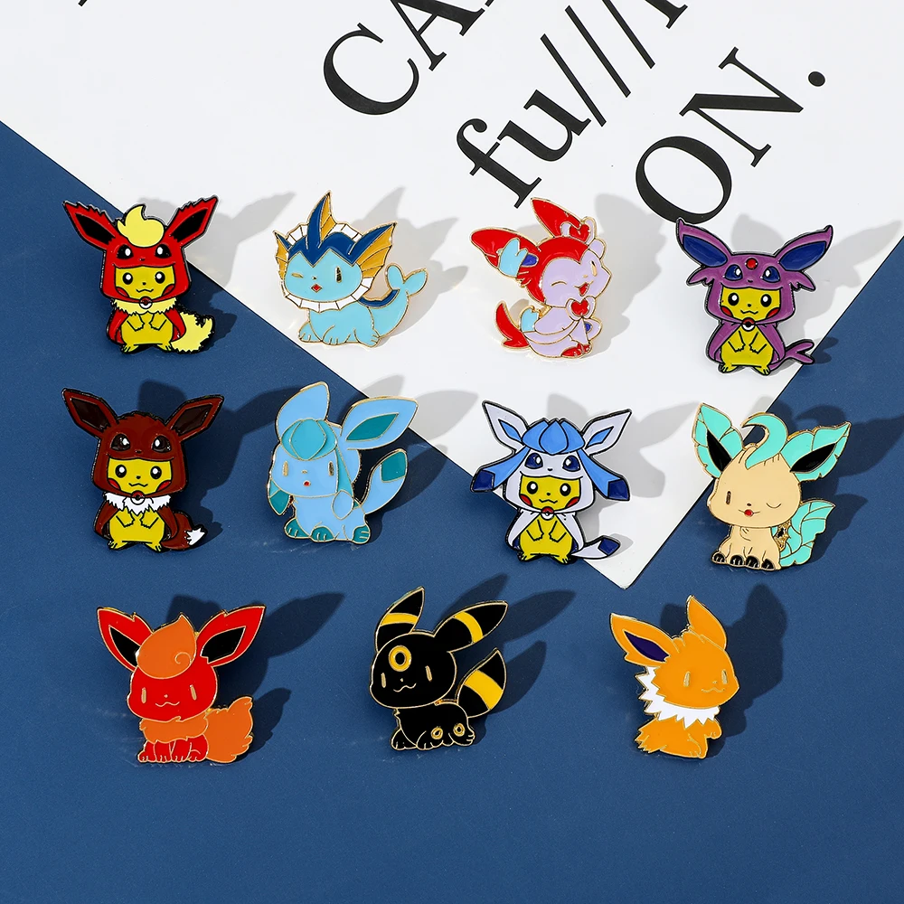 4/5Pcs Cute Pikachu Brooch Set Creative Espeon Umbreon Enamel Pins Wallet Backpack Clothes Jewelry Metal Emblem Accessories Gift view 3