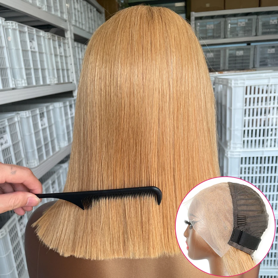 

Short Bob Human Hair Wigs 100% #27 Blonde Colored 13x4 Hd Transparent Lace Frontal Wig 5x5 Wear And Go Glueless Human Hair Wig