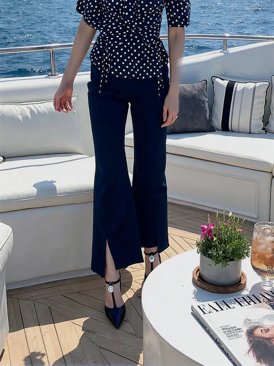 

Джинсы с расклешенным подолом и разрезом, женские джинсы с низкой посадкой, облегающие расклешенные брюки с карманами, потертые, в корейском стиле, уличная мода, Harajuku