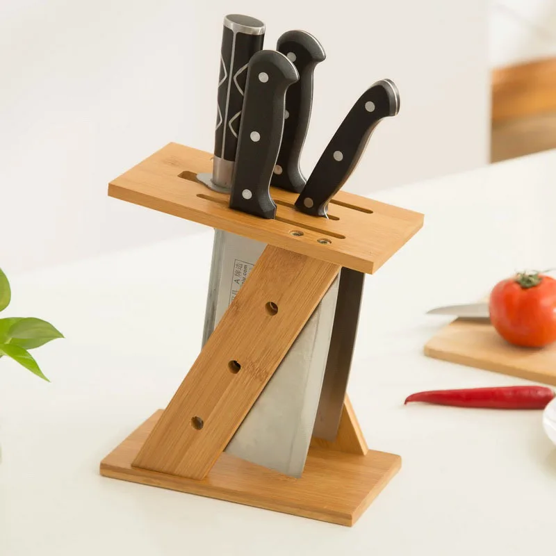 

Bamboo Kitchen Knife Shelf Storage Rack Creative Wooden Knife Tool Holder Kitchen Accessories Organizer