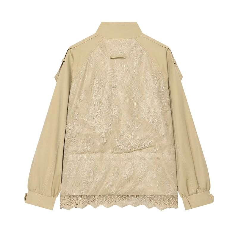 Guobioziy Women's Lace Patchwork Jacket 2026 Spring-Autumn Solid Color Edition with Stud Design French Casual Fashion Daily wear