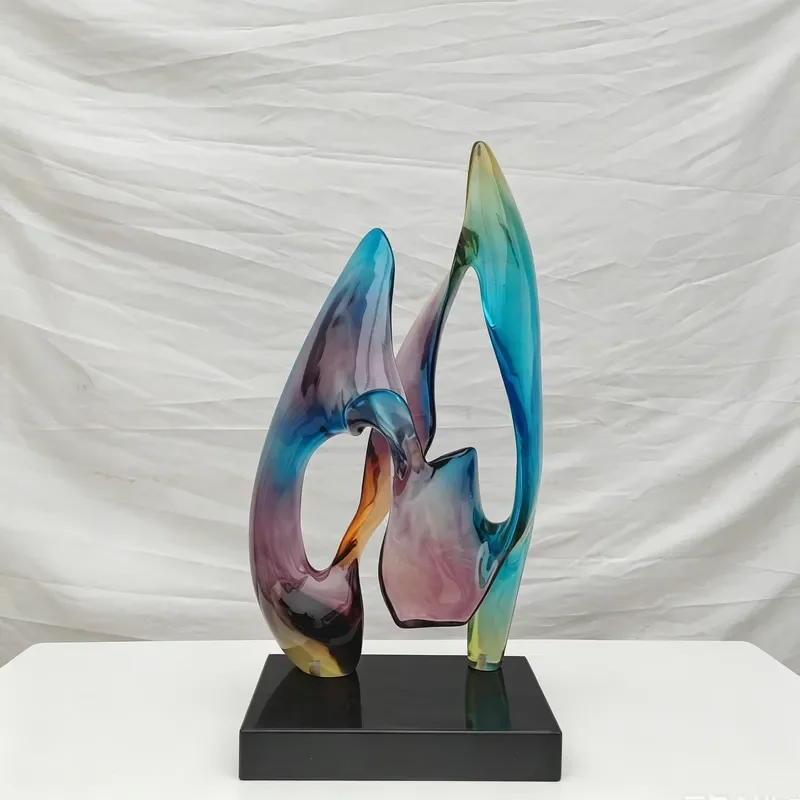 Modern Abstract Wavy Resin Sculpture Transparent Gradient Handmade Art Figurine Contemporary Home Decor Tabletop Ornament for