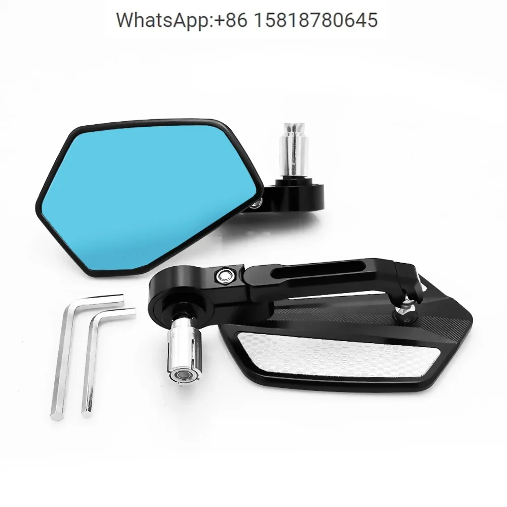 motorcycle dual color universal modification accessories CNC blue glass reflective strip multi angle adjustable rearview