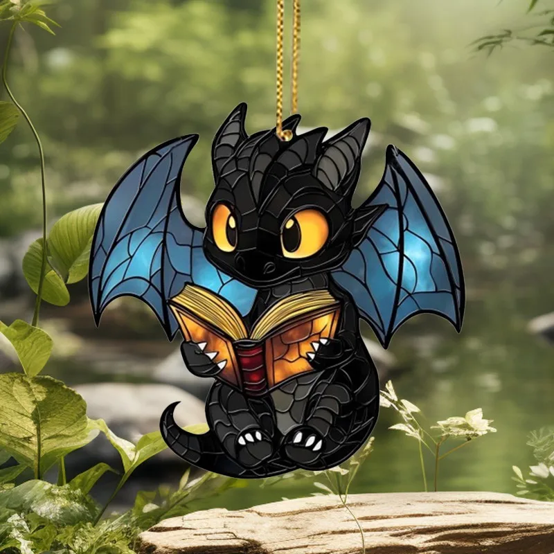 

Unique, Fantasy Dragon Reading Book Suncatcher Acrylic Window Hanging Decor Tree Book Dragon Sun Ideal Christmas Gift