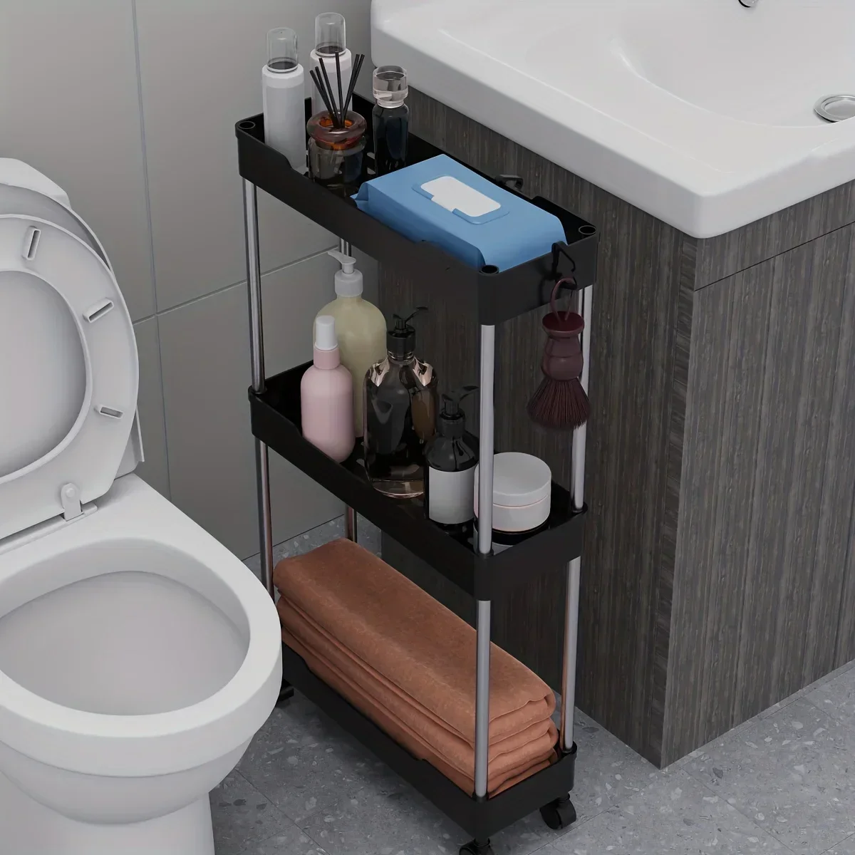 Estante de almacenamiento para el baño con ruedas, carrito utilitario rodante de 3/4 capas, organizador de almacenamiento para el baño, carrito