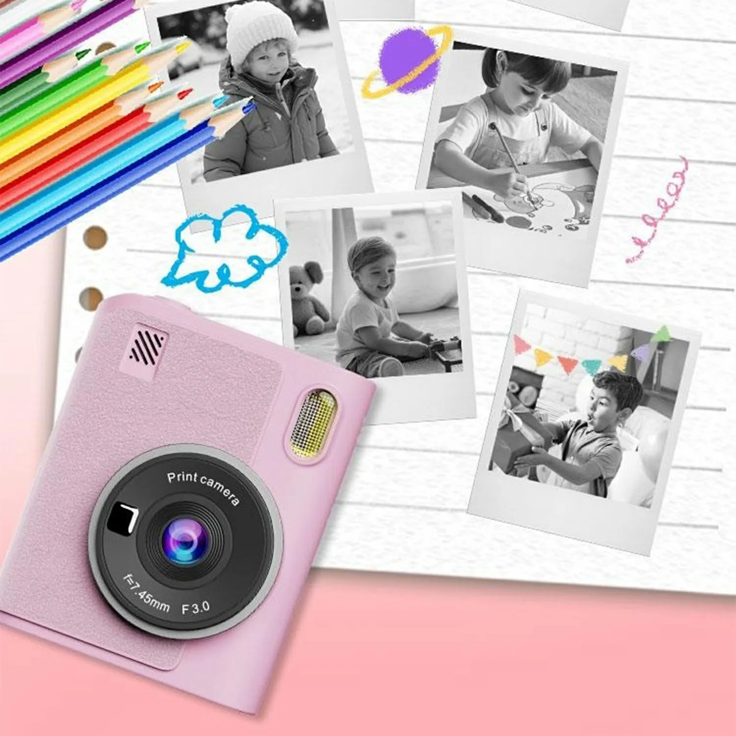 Caméra à impression instantanée pour enfants, enregistreur vidéo HD 1080P, Zoom 8X, appareil photo numérique pour filles et garçons, meilleur cadeau d'anniversaire et de noël, carte 32 go