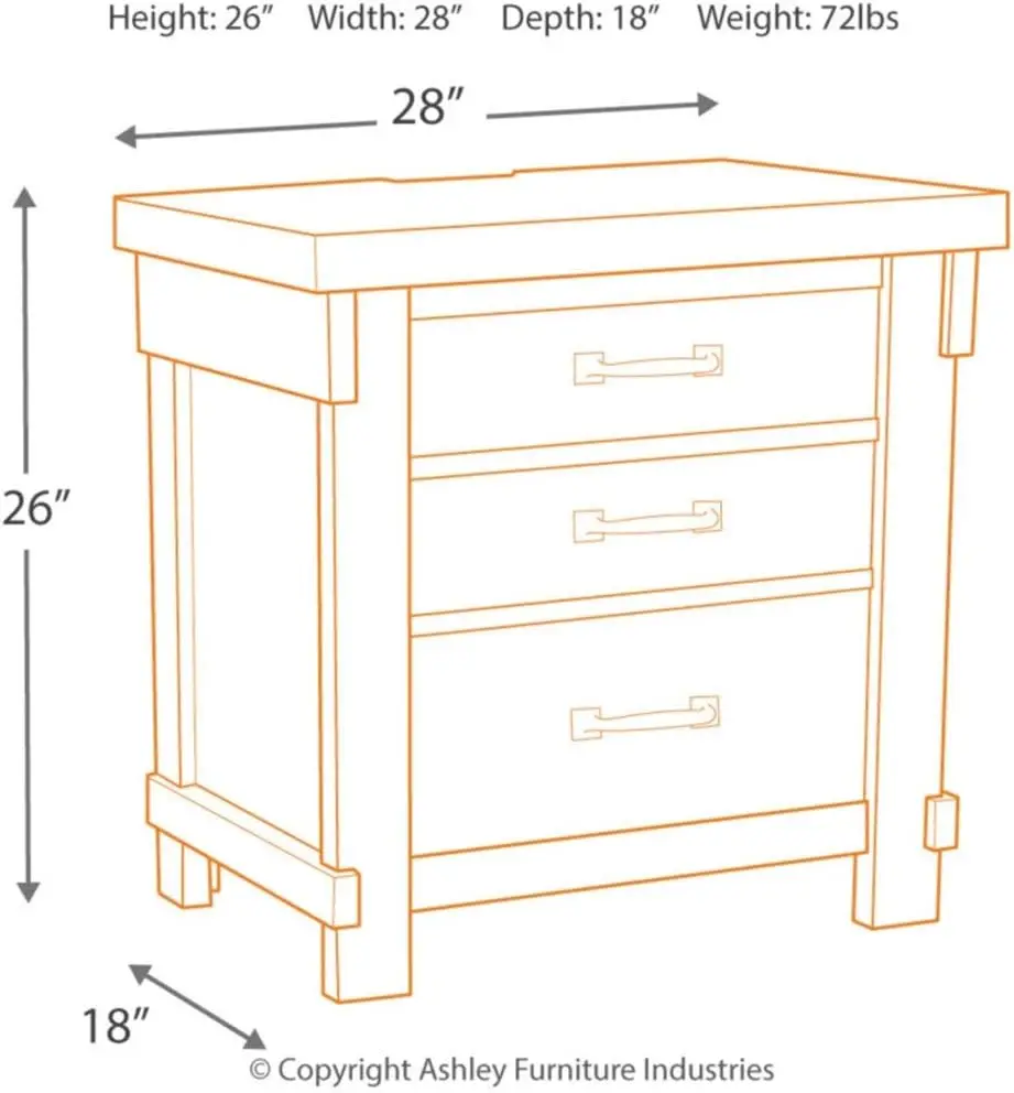 Brashland Farmhouse 3 MELNightstand avec construction en queue d'aronde, 2 prises électriques et 2 ports de chargement USB, texturé blanc