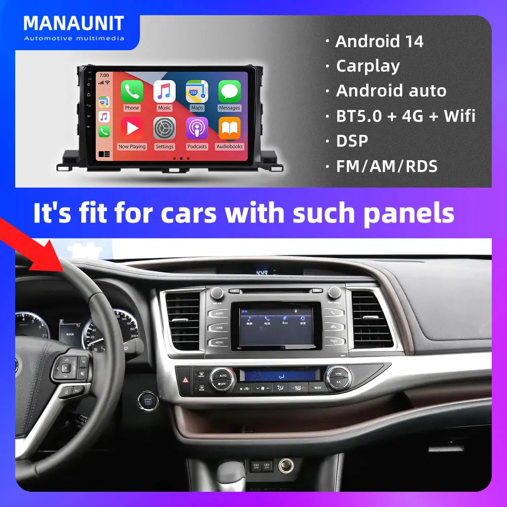 Car Multimedia Player for Toyota Highlander XU50 2015-2018,Carplay,Android Auto,Radio,Video,Navigation,GPS,DVD,Stereo,Head Unit