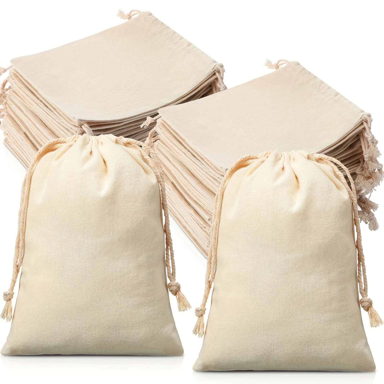 

Gift for Her/Him 200pcs Beige Cotton Muslin Drawstring Bags 5x7 Inch - Rustic & Reusable for Wedding Favors, DIY Crafts