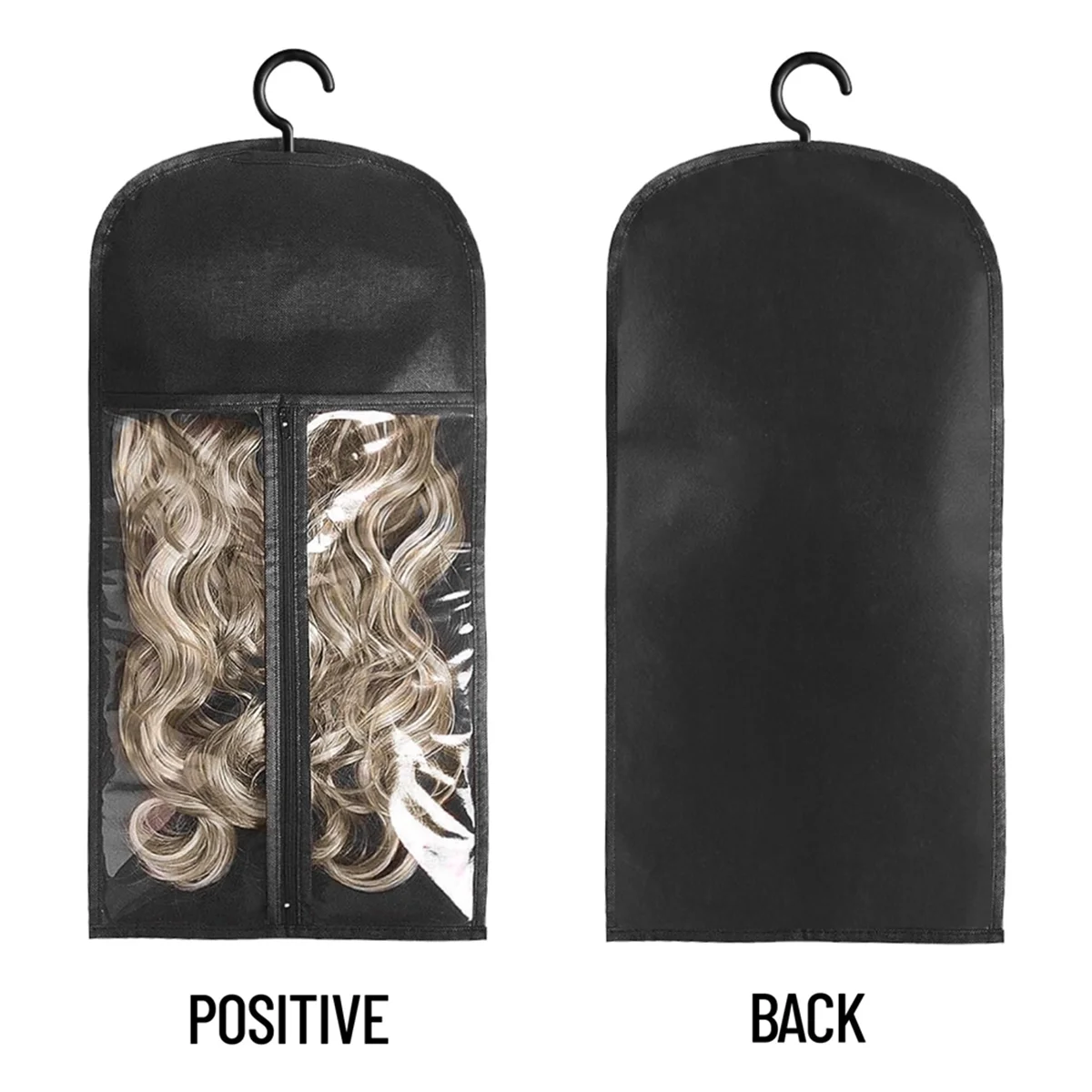 3PCS Hair Extension Holder Wig Storage for Multiple Wigs Holder Wig Bags with Hanger Hair Extension Storage Black