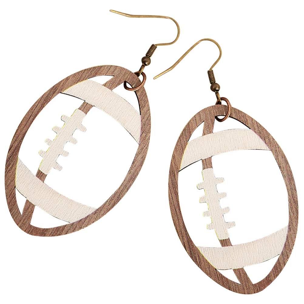 

1Pair Hollowed Wooden Football Earrings Lightweight Dangle Earrings for Women Football Sports Accessories Party Birthday Gift