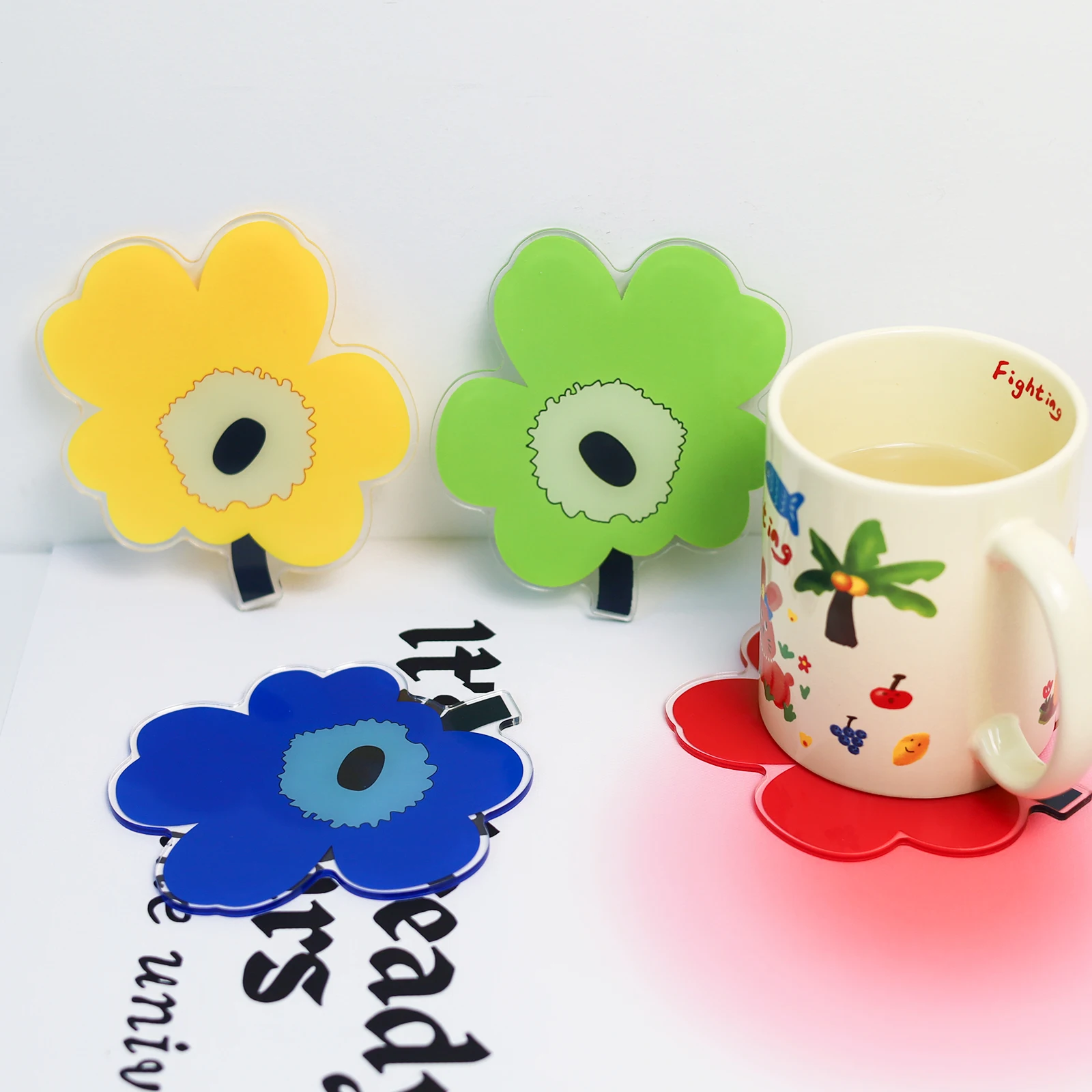 

1/4PCS Coaster Set Acrylic Irregular Flower Heat Insulation and Anti Slip Cup Mats Waterproof Coffee Mug Pad Kitchen Items Decor