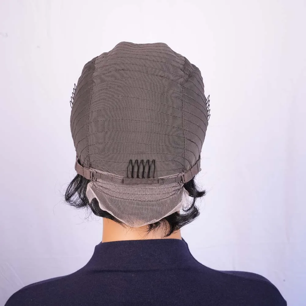 عابث قطع شعر مستعار 13X4 أمامي إصبع المحيط موجة شعر مستعار شعر الإنسان للنساء السود ارتفع صافي غطاء شعر مستعار عابث ريمي قصيرة قطع باروكة من شعر طبيعي